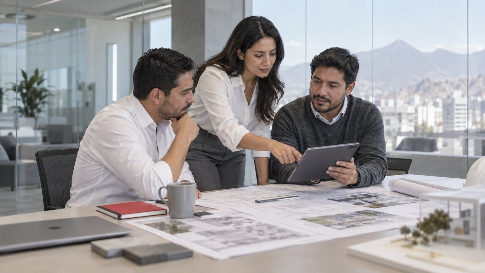 Imagen conceptual de un equipo que revisa información en una tableta.
